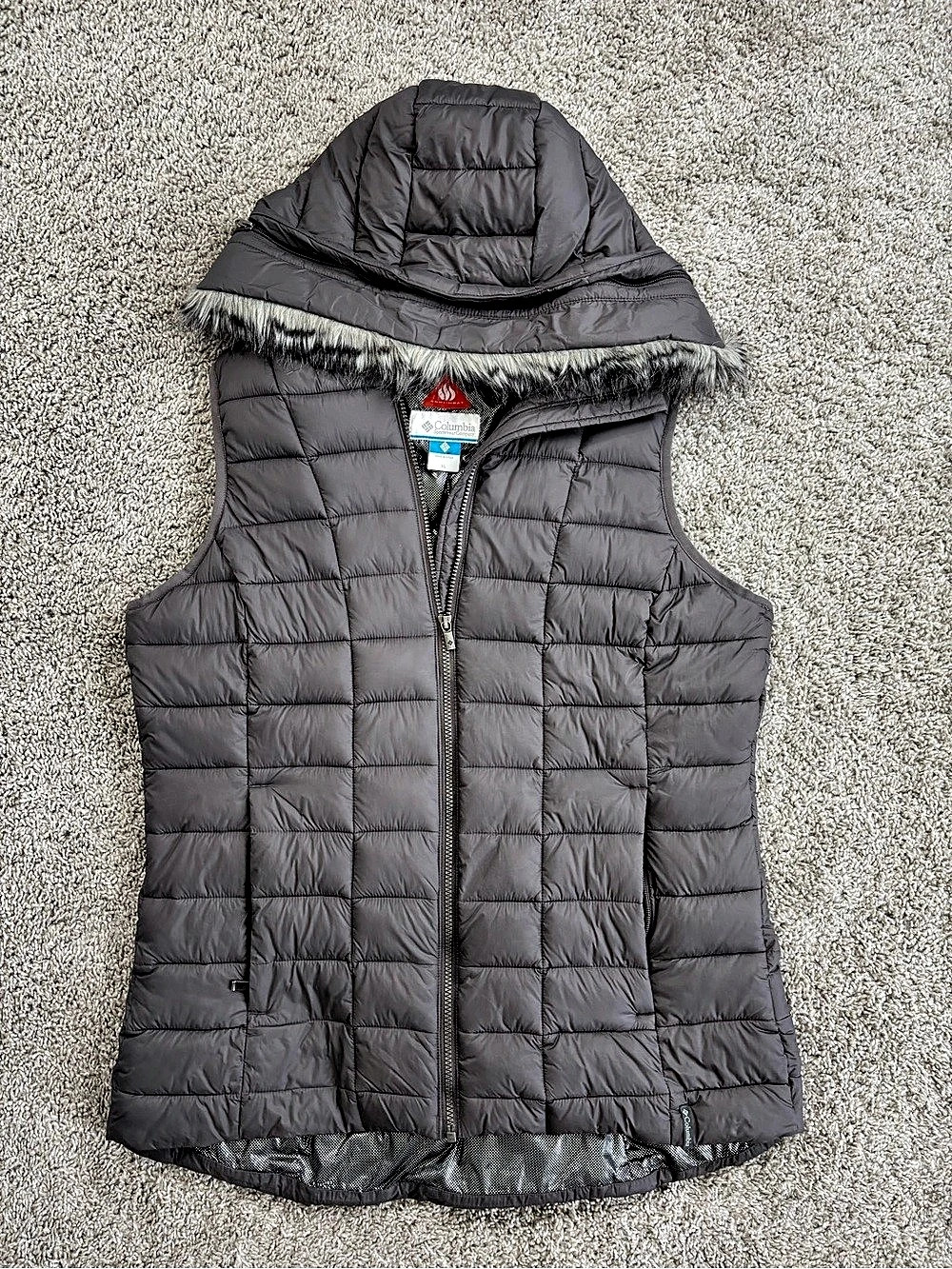 Columbia Omni Heat Faux Fur Hooded Vest Gray XL